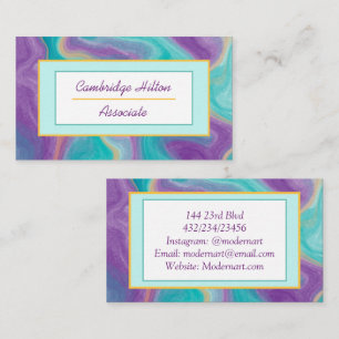 Tarjeta De Visita Morado, oro y mármol azul