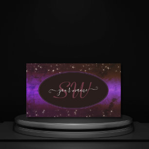Tarjeta De Visita Morado Oscuro Borgoña Galaxia Purpurina Estrellas
