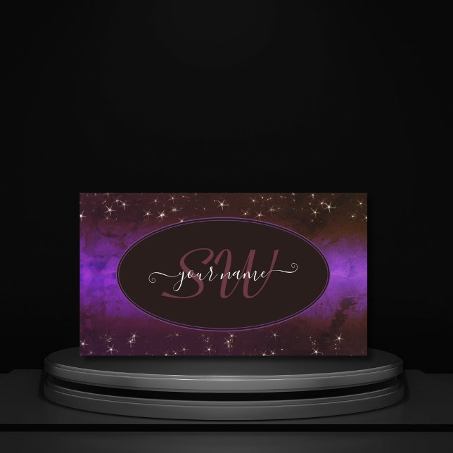 Tarjeta De Visita Morado Oscuro Borgoña Galaxia Purpurina Estrellas  (Subido por el creador)