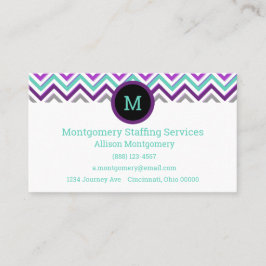 Tarjeta De Visita Morado, rosa, gris y Verde azulado moderno. Chevro