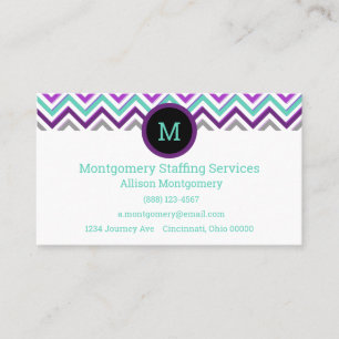 Tarjeta De Visita Morado, rosa, gris y Verde azulado moderno. Chevro