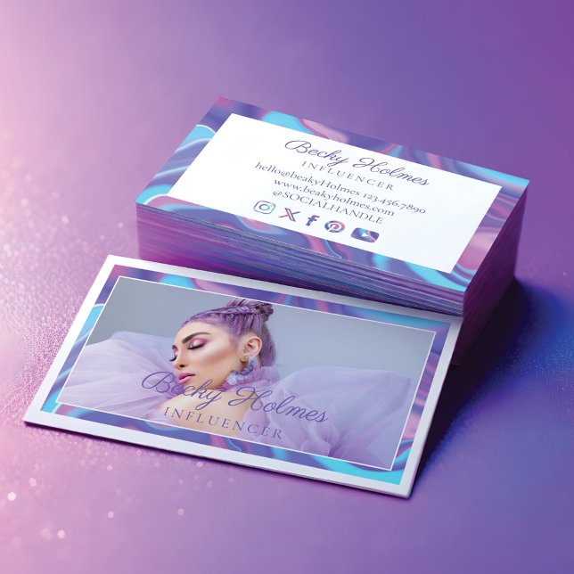 Tarjeta De Visita Morado y azul acuarela Diseño holográfico Belleza (Purple & Blue Watercolor Holographic Design Beauty Business Card)