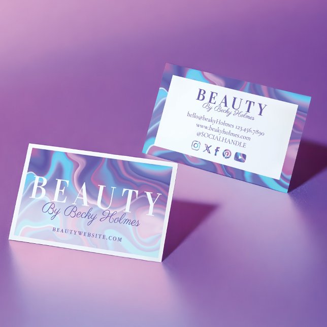 Tarjeta De Visita Morado y azul acuarela Diseño holográfico Belleza (Purple & Blue Watercolor Holographic Design Beauty Business Card)