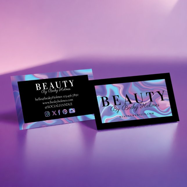 Tarjeta De Visita Morado y azul acuarela Diseño holográfico Belleza (Purple & Blue Watercolor Holographic Design Beauty Business Card)