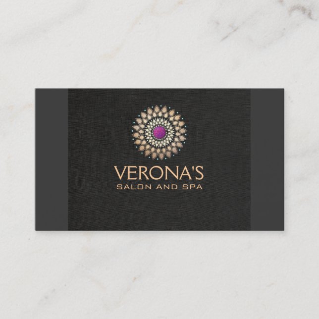 Tarjeta De Visita Morado y oro Lotus Mandala Salon Spa (Anverso)