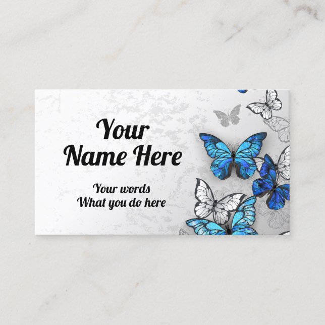 Tarjeta De Visita Morfo azul y mariposa blanca (Anverso)