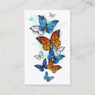 Tarjeta De Visita Morfo y monarca de las mariposas voladoras