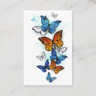 Tarjeta De Visita Morfo y monarca de las mariposas voladoras