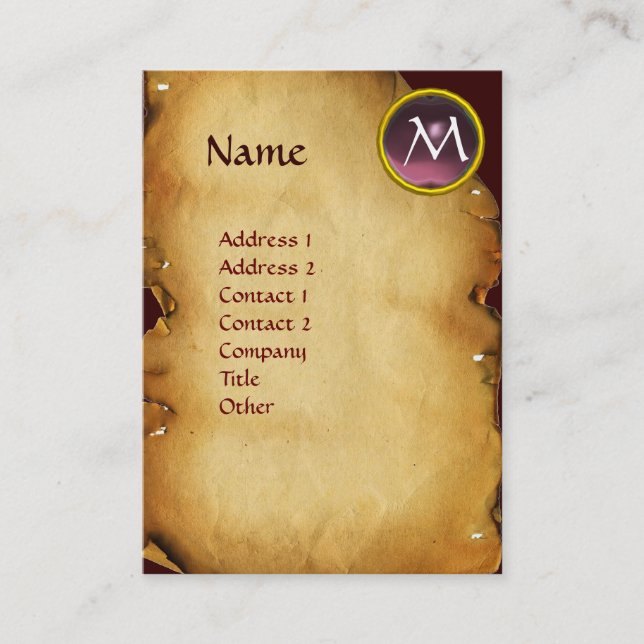 Tarjeta De Visita MORGANA Y DRAGON PARCHMENT MONOGRAM Gem Púrpura (Anverso)
