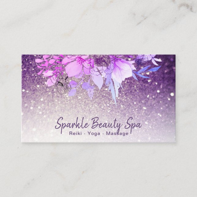Tarjeta De Visita ~ Morple Ombre Purpurina Beauty Floral Spa (Anverso)