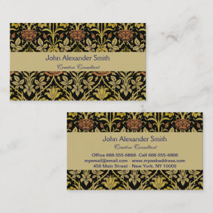 Tarjeta De Visita Morris Rosa de fondo negro y patrón de flor de Lil