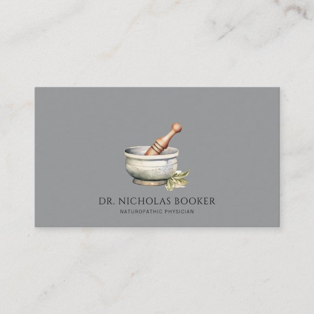 Tarjeta De Visita Mortar Pestle Negro, Médico Naturopático (Anverso)