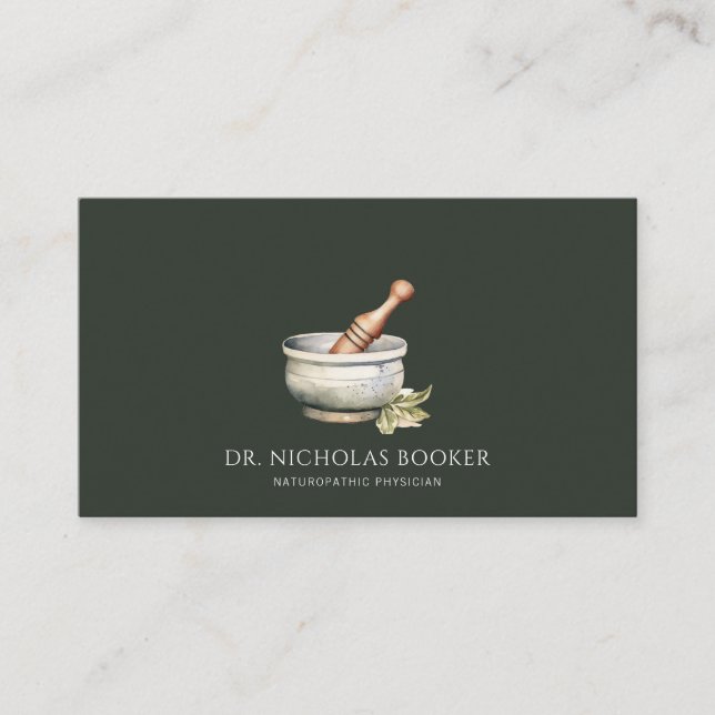 Tarjeta De Visita Mortar Pestle Negro, Médico Naturopático (Anverso)