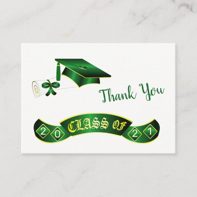 Tarjeta De Visita Mortero verde, diploma Graduación Gracias (Anverso)