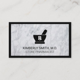 Tarjeta De Visita Mortero y Pestle | Borde negro de mármol blanco