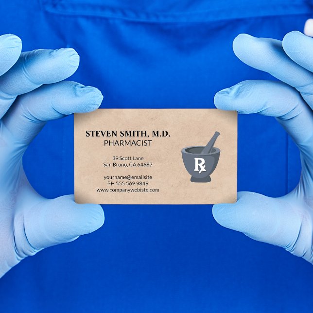 Tarjeta De Visita Mortero y Pestle | Farmacéutico | Símbolo Rx (Subido por el creador)