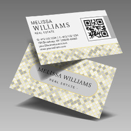Tarjeta De Visita Mosaico de Diamante Gris y Amarillo de Moda