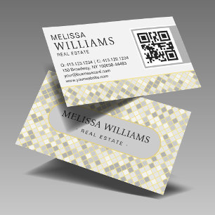 Tarjeta De Visita Mosaico de Diamante Gris y Amarillo de Moda