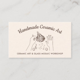 Tarjeta De Visita Mosaico de pez de cerámica hecho a mano en beige m