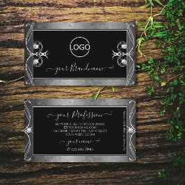 Tarjeta De Visita Mosaico de plata negra Ornate Joyas de chispa Añad