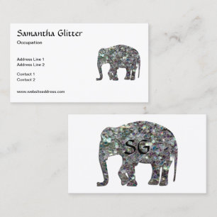 Tarjeta De Visita Mosaico espárricamente plateado Monograma elefante