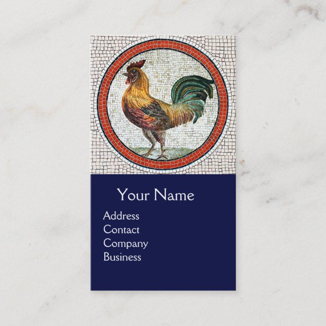 Tarjeta De Visita MOSAICOS ROMANOS ANTIGUOS / ROOSTER MONOGRAM Azul (Anverso)
