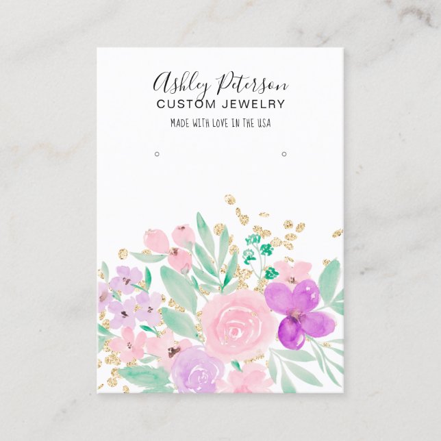 Tarjeta De Visita Mostrador de joyas de color rosa floral (Anverso)