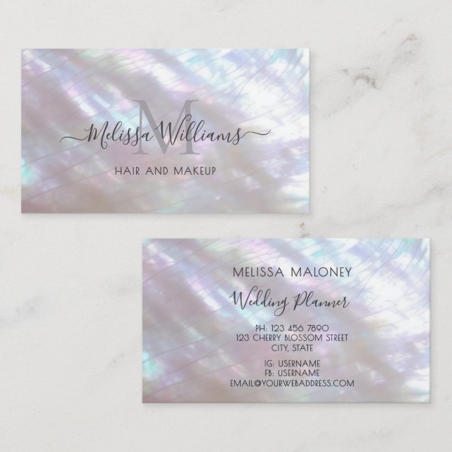Tarjeta De Visita Mother-of-pearl  Monogram Shimmering (Anverso / Reverso)