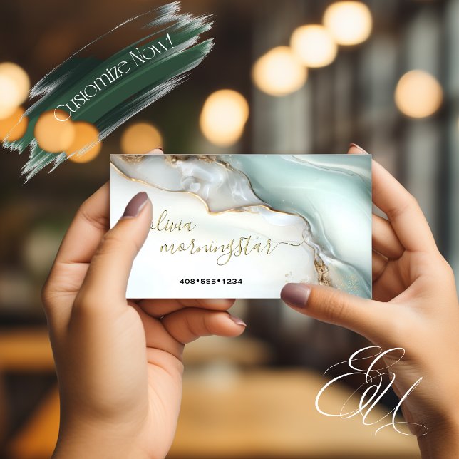Tarjeta De Visita Mother of Pearl  Teal Gold Fluid Alcohol Ink (Subido por el creador)