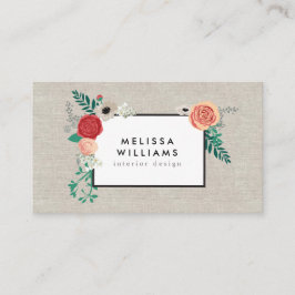 Tarjeta De Visita Motivo floral moderno de cosecha en diseño de líne