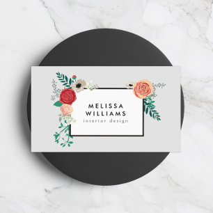 Tarjeta De Visita Motivo floral moderno vintage en el diseñador gris