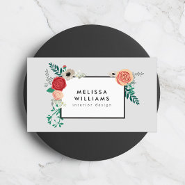 Tarjeta De Visita Motivo floral moderno vintage en el diseñador gris
