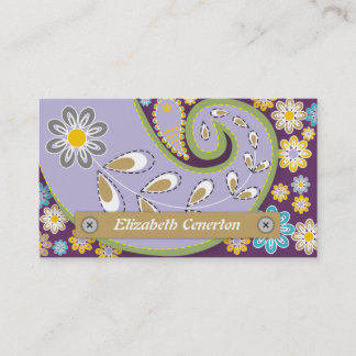 Tarjeta De Visita Motivo lujoso paisley púrpura retro floral