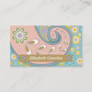 Tarjeta De Visita Motivo rosa retro, paisley azul