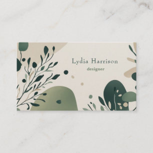 Tarjeta De Visita Motivos de hoja y diseño de tonos verdes suaves