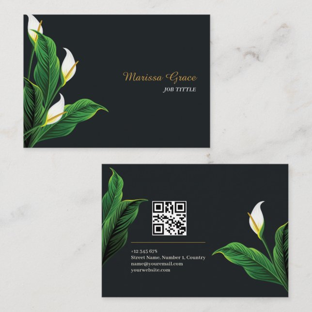 Tarjeta De Visita Motivos Naturales Licencia Verde Floral Código QR (Anverso / Reverso)