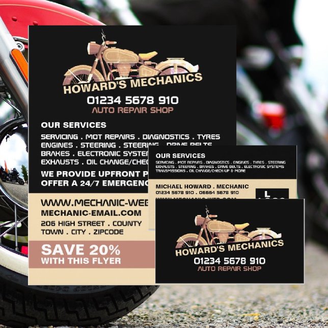 Tarjeta De Visita Motocicleta clásica, mecánica automática y reparac (Subido por el creador)