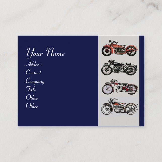 Tarjeta De Visita MOTOCICLETAS VINTAGE azul negro rojo (Anverso)