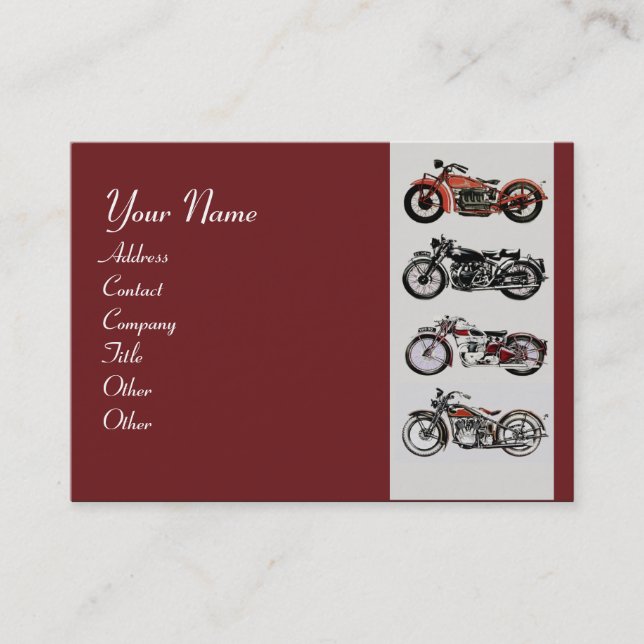 Tarjeta De Visita MOTOCICLETAS VINTAGE gris negro rojo (Anverso)