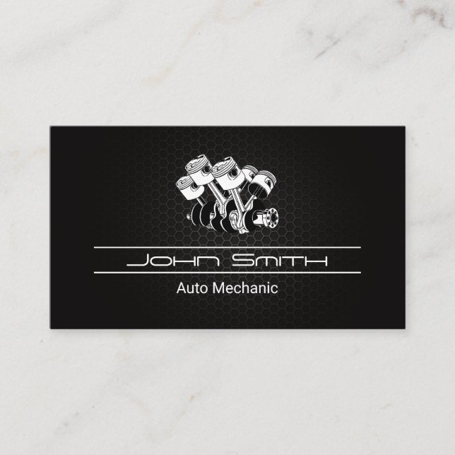Tarjeta De Visita Motor de Piston Car | Patrón de fibra de carbono (Anverso)