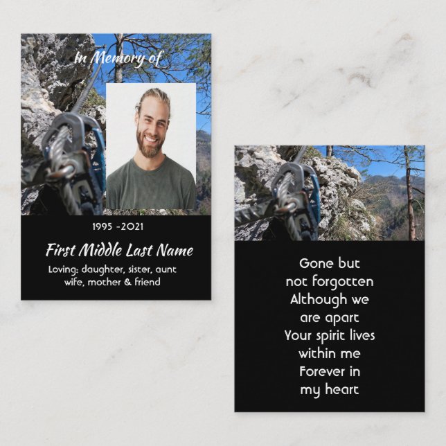 Tarjeta De Visita Mountain Rock Climbing Memorial Keepsake  (Anverso / Reverso)
