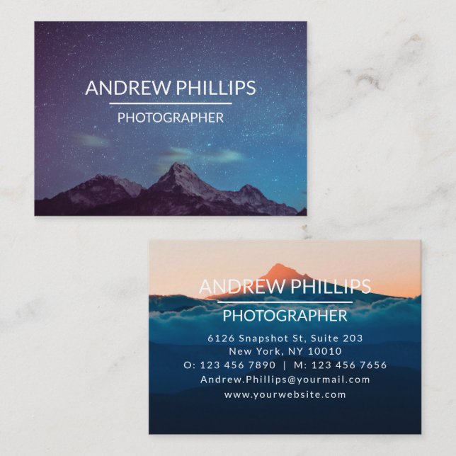 Tarjeta De Visita Mountain Starry Silhouette Sunrise Personalizado B (Anverso / Reverso)