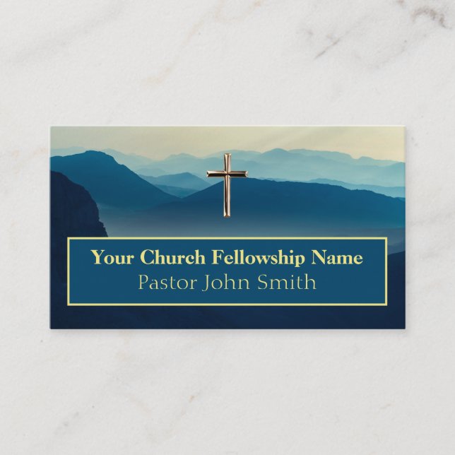 Tarjeta De Visita Mountain Sunrise Gold Cross Church Business Cards (Anverso)