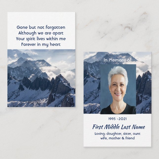 Tarjeta De Visita Mountains Alpine Home Memorial Pocket Keepsake (Anverso / Reverso)