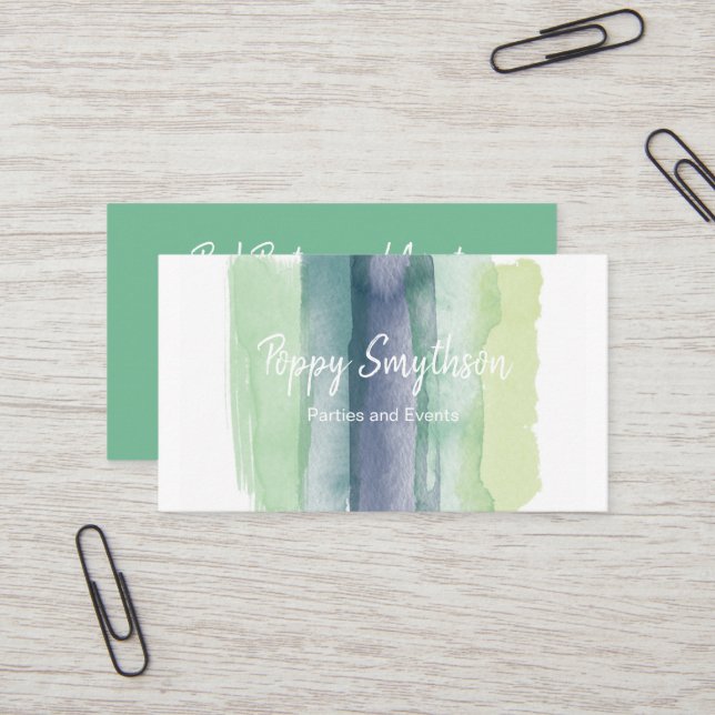 Tarjeta De Visita Movimientos del cepillo de la acuarela del verde y (Anverso/Reverso In Situ)