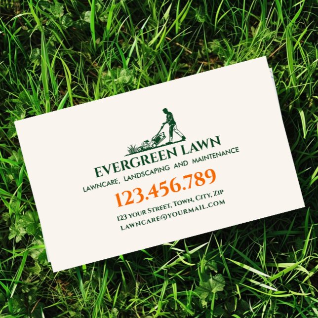 Tarjeta De Visita Mowing Lawn Care Grass Landscaping Services Green (Subido por el creador)