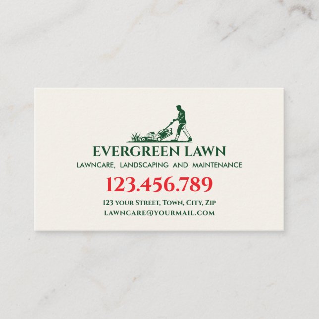 Tarjeta De Visita Mowing Lawn Care Grass Landscaping Services Green (Anverso)