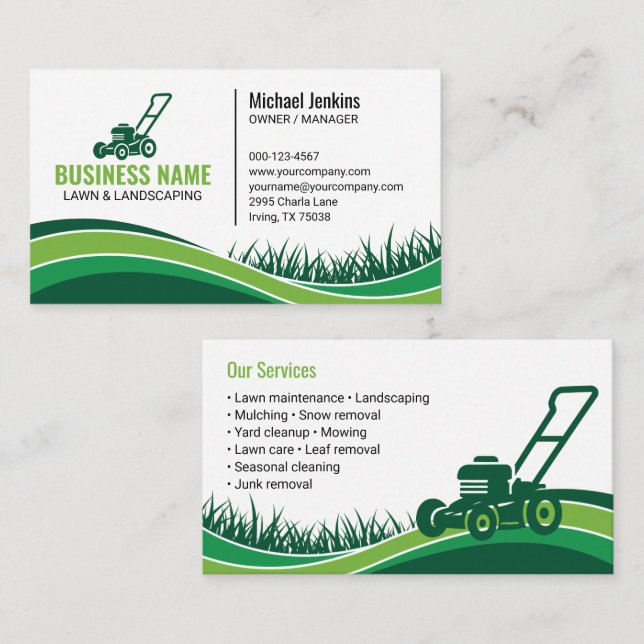 Tarjeta De Visita Mowing Profesional Green Lawncare Landscaping (Anverso / Reverso)