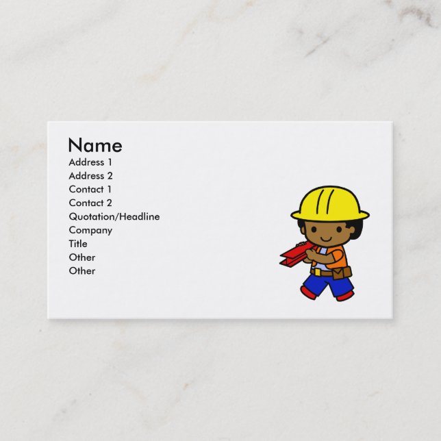 Tarjeta De Visita Muchacho de la construcción (Anverso)
