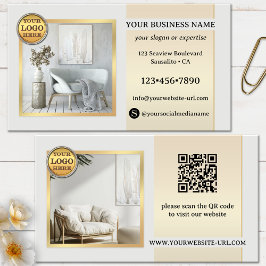 Tarjeta De Visita Muebles o diseño interior gris dorado elegante
